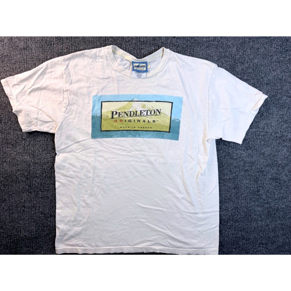 Pendleton Mens Large Cream Graphic Tee Shirt Cotton Outdoor Y2K USA Fabric